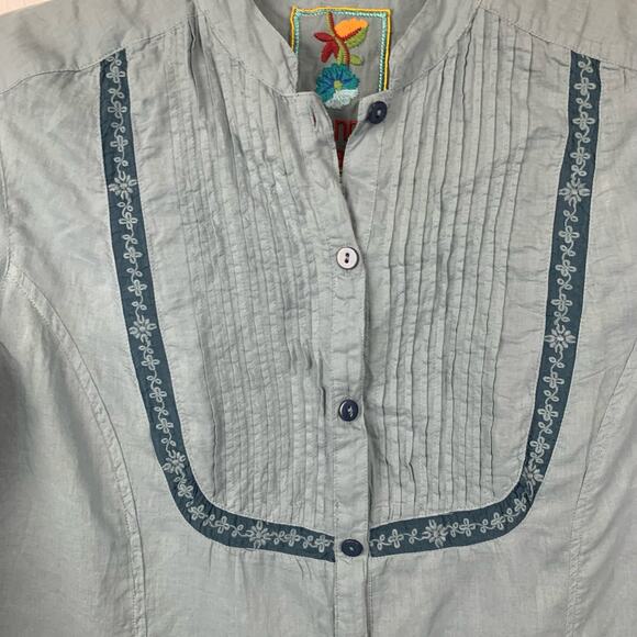 Johnny Was Shirt Dress Blue Painter Smock Embroidered Pockets Pintuck Size Small - Picture 3 of 10